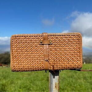 Patricia Nash Zenale Woven Genuine Leather RFID Wallet Tan Brown